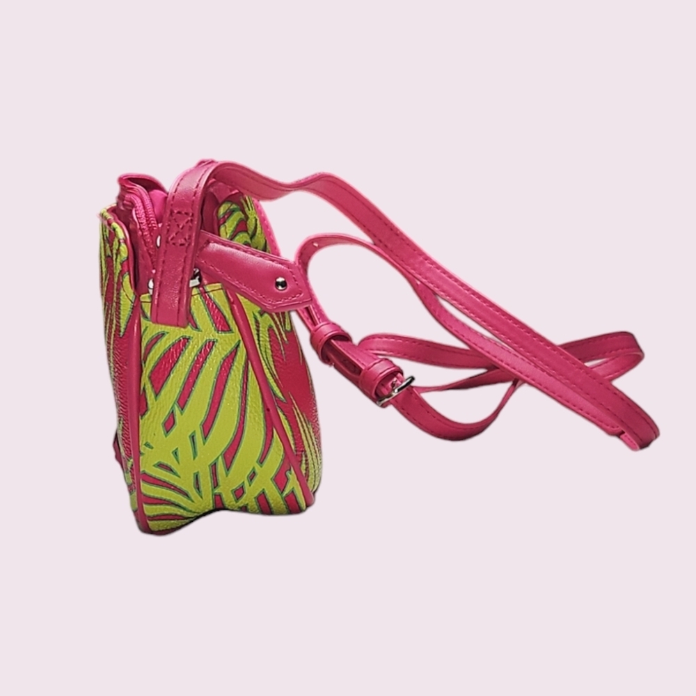 Vera Bradley Pink Green Summer Palm Crossbody Purse - Picture 3 of 6
